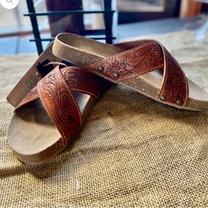 Leather tooled sandals